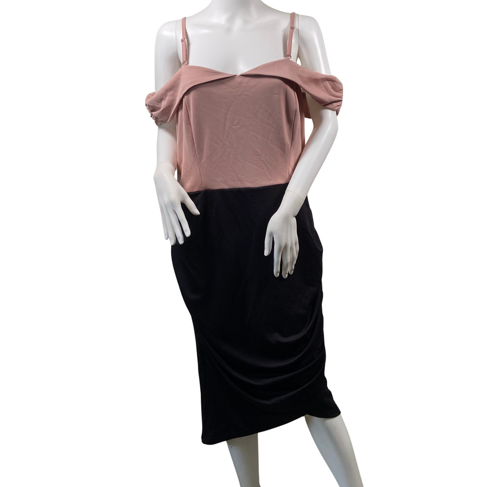 Belle Poque Dress Womens 2XL Pink Black Off Shoulder Midi Cocktail Formal Chic